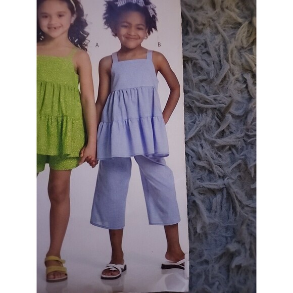 See & Sew Girls Summer Gathered Tunic Dress and Pants, Sizes 6, 7, 8, Cut - Picture 3 of 6
